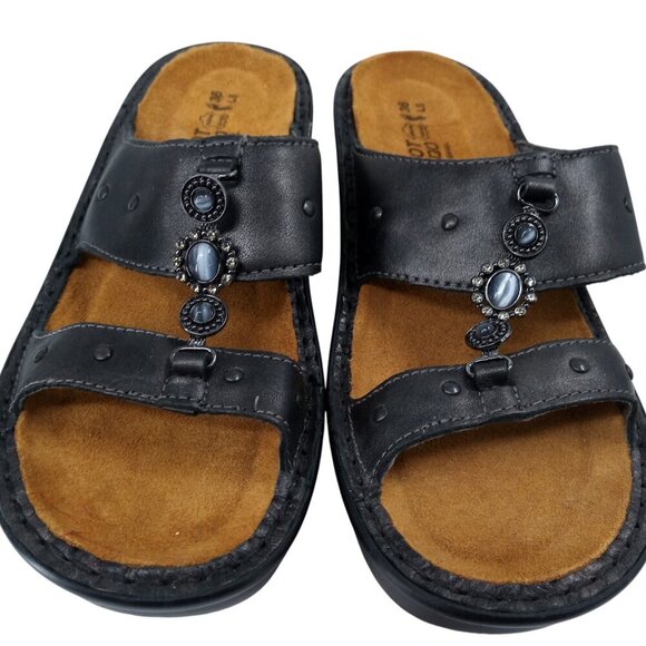 Naot Black Leather Wedge Beaded Sandals Size 36 US 6 Comfort Rhinestone - Picture 2 of 12